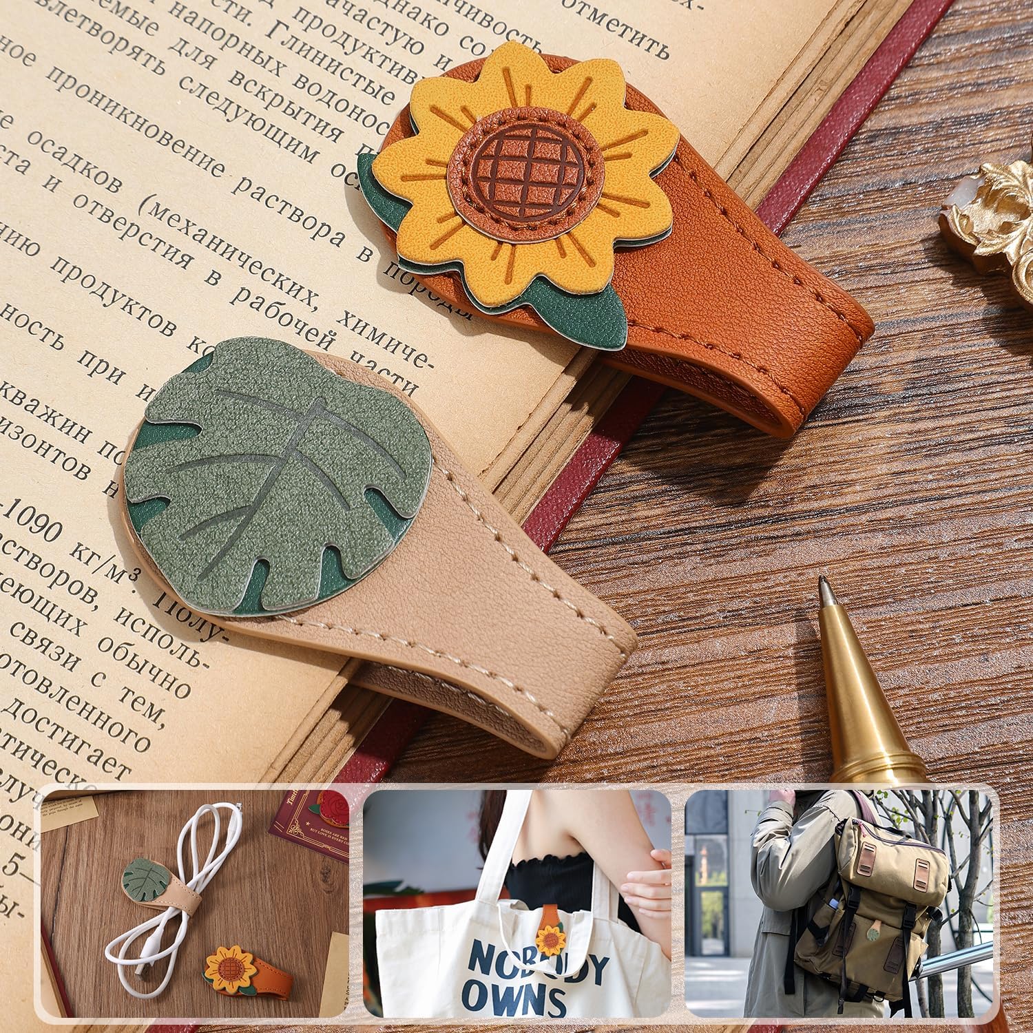 Set of 4 Magnetic Bookmarks - Leather & Vintage Design - Perfect Gift for Book Lovers & Readers — image 5