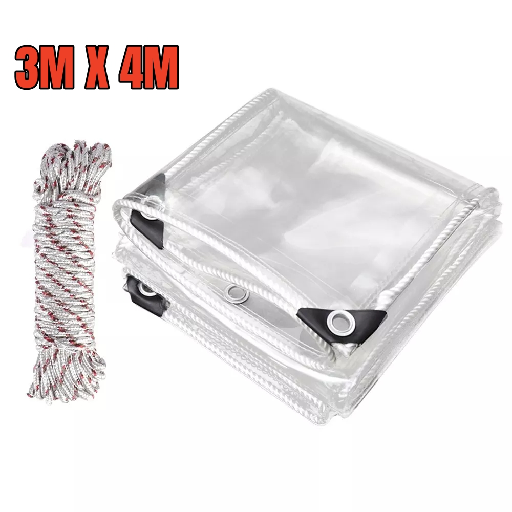 420GSM Heavy Duty Clear PVC Tarpaulin Cloth Transparent Tarps Grommets 3X4M — image 2