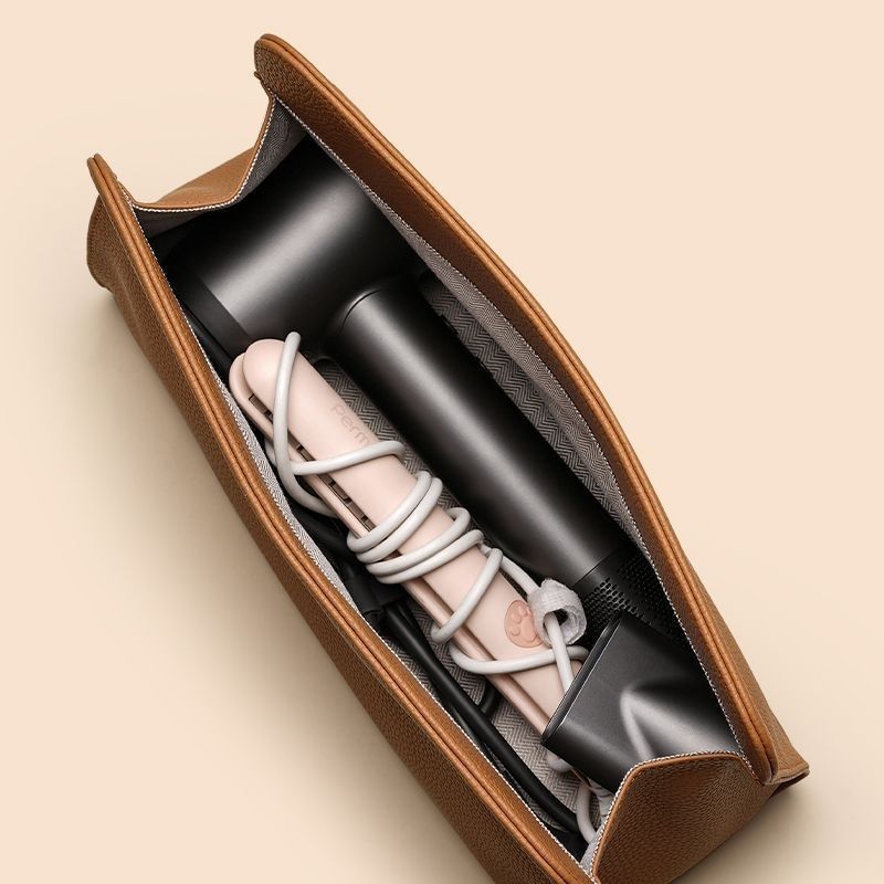 Brown Hair Dryer Storage Bag - Faux Leather Travel Organizer with Magnetic Closure, Waterproof Heat Resistant Pouch for Straighteners Curling Irons and Styling โ image 5