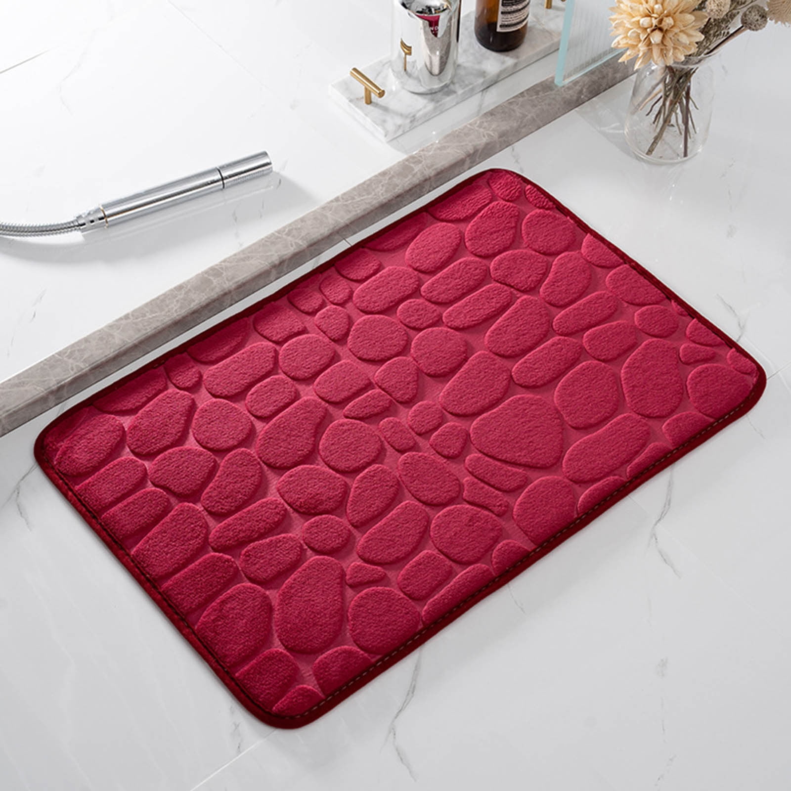 Bathroom Rugs - Ultra Absorbent Non-Slip Floor Bath Mat, Super Soft Shower Mat for Bath Tub, Machine Washable 16 × 24" (Brown) #B-Red — image 2