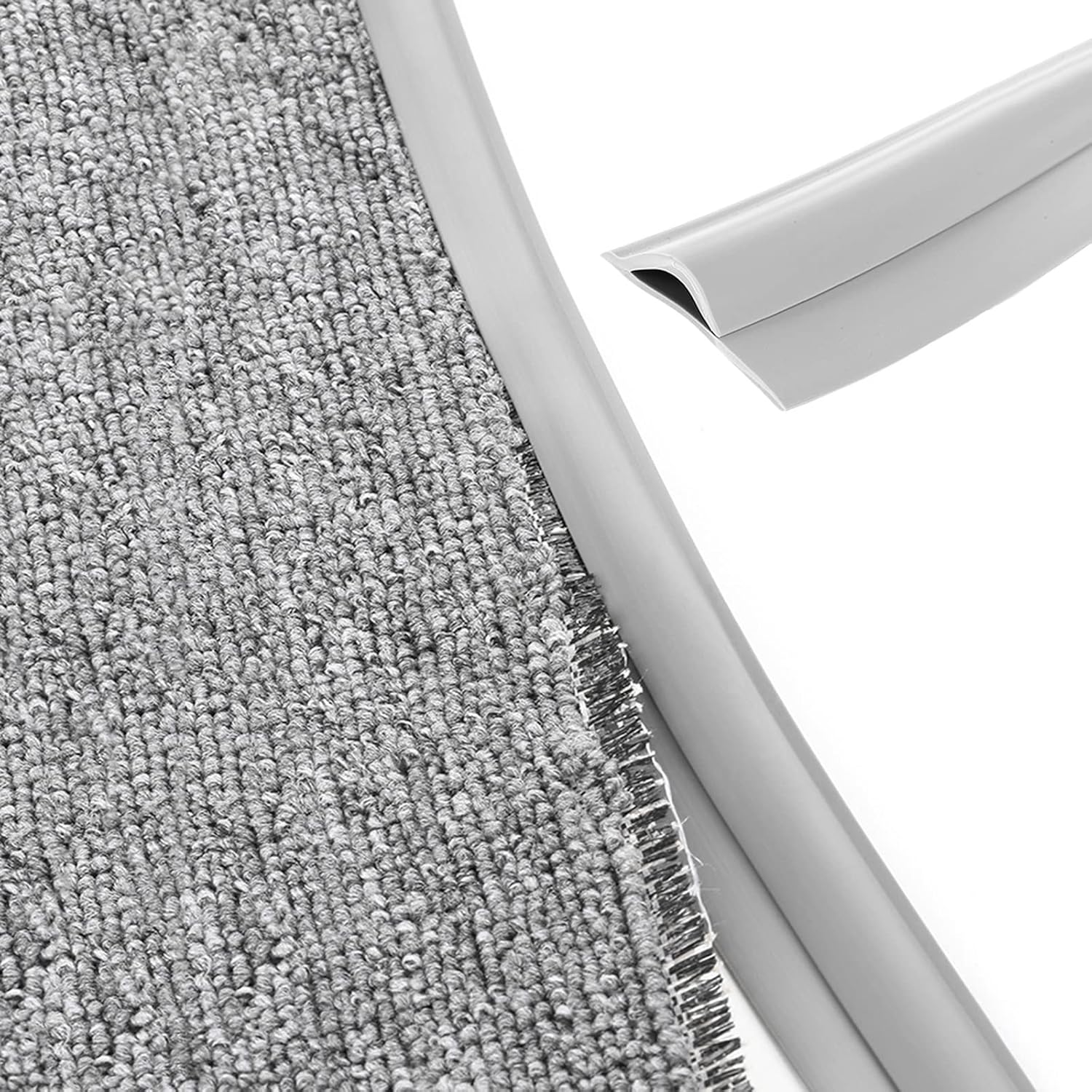 Carpet Edge Binding Trim, Self Adhesive Grey Floor Transition Strip/Rugs Edging Bar for Indoor Doormat Protect, Flexible PVC Seal Molding for Robot Vacuum