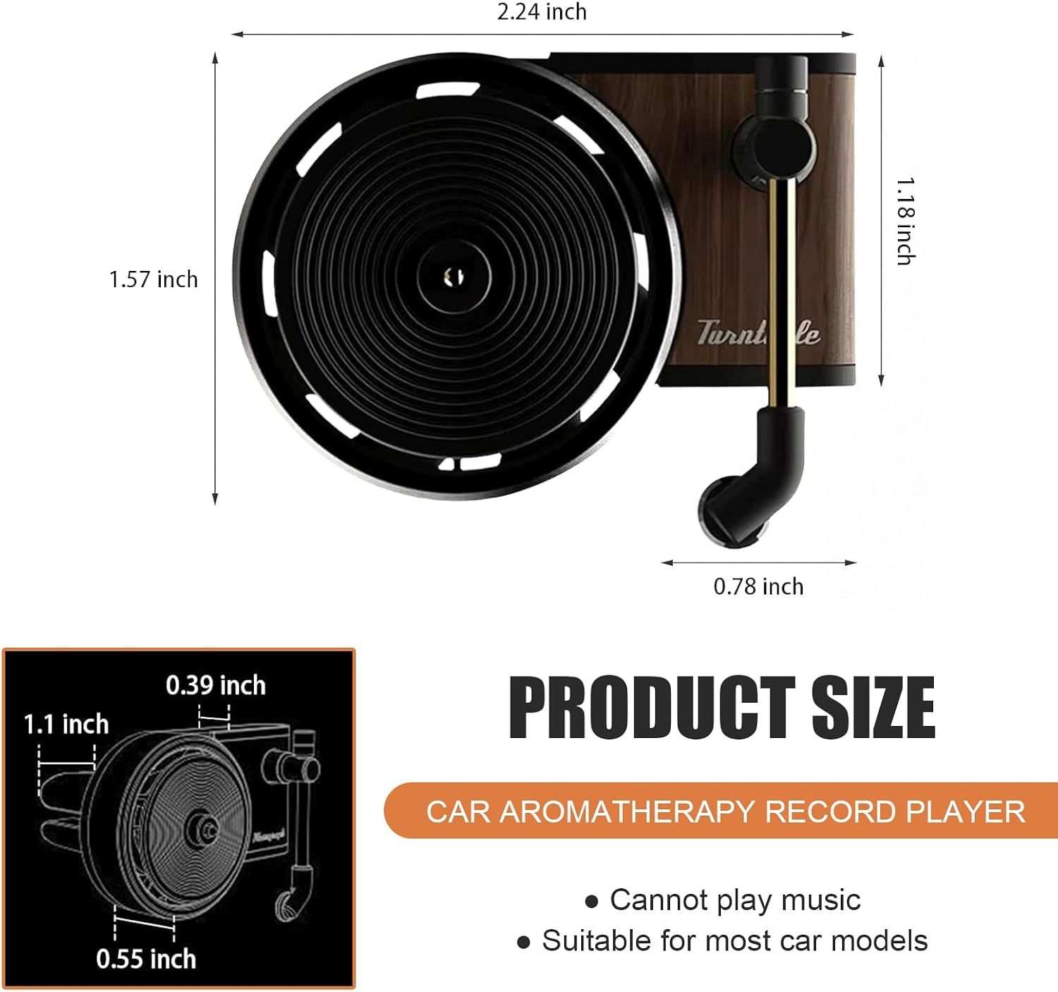 Car Air Vent Clip, 3D Record Player and Record Spins with Airflow Design with 9 Albums, Wood Texture Gramophone Decoration with Fixed Four-point Clip, Interior โ image 3