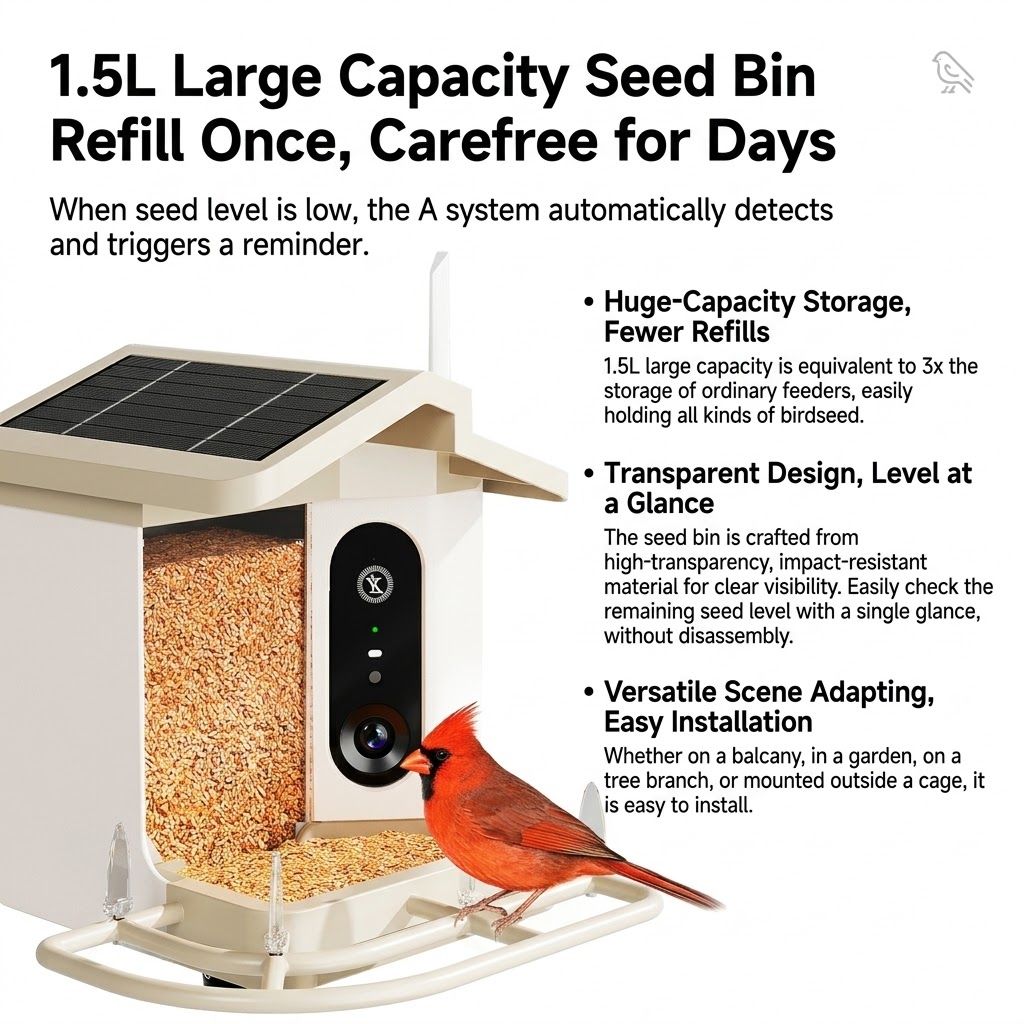 Smart Bird Feeder with 2K-4K Ultra HD AI Bird Recognition, Solar-Powered Outdoor Camera Feeder for Garden, Balcony, or Tree Mounting — image 5