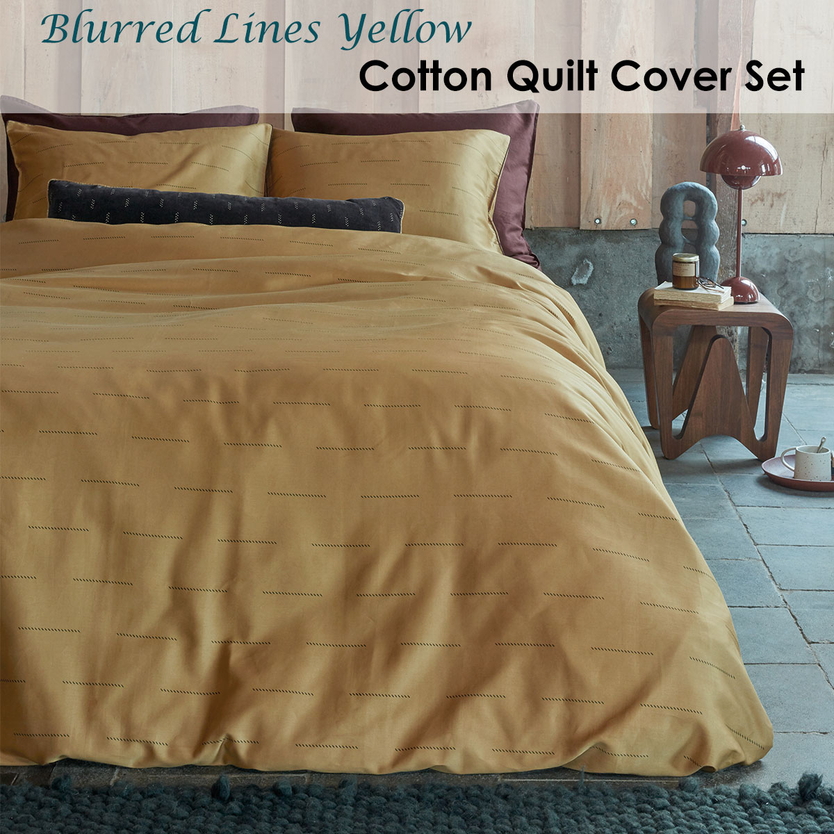 PIP Studio Blurred Lines Yellow Cotton Sateen Quilt Cover Set Queen — image 2