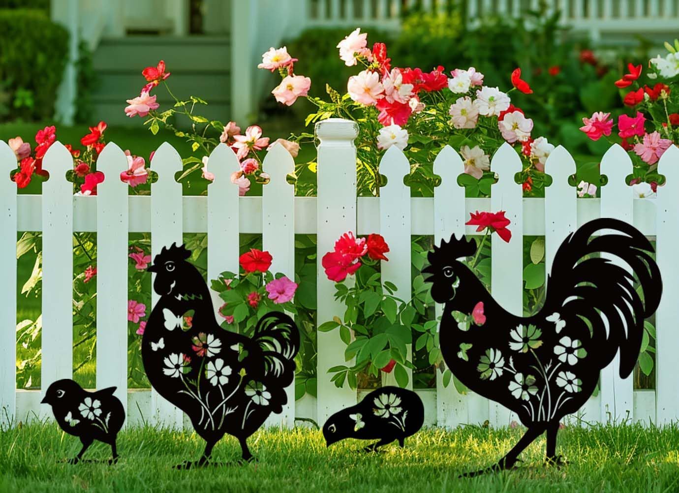 Metal Chicken Garden Decor for Outside, 4 Pcs Metal Chicken Yard Art, Decorative Garden Stakes Chicken Gifts for Chicken Lovers — image 2