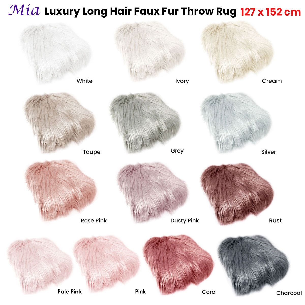 Mia Luxury Long Hair Faux Fur Throw Rug 127 x 152 cm Pale Pink โ image 2