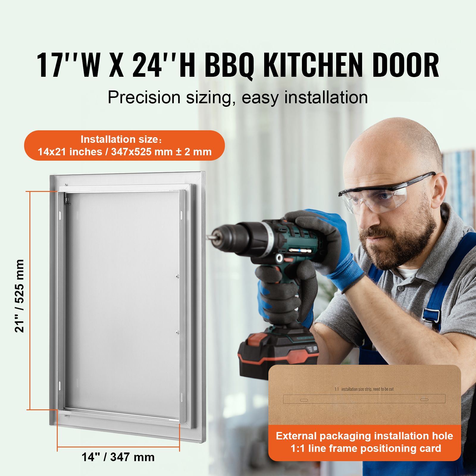 BBQ Access Door, 432 × 610 mm Single Outdoor Kitchen Door, Stainless Steel Flush Mount Door, Wall Vertical Door with Handle, for BBQ Island, Grilling Station — image 2