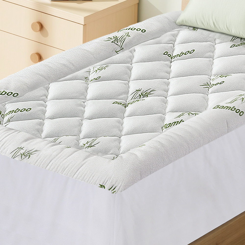 Giselle Bedding 5cm Pillowtop Mattress Topper 1000GSM Thick Soft Bamboo Cooling Pad for Back Pain Relief & Guest Bed, Washable Overfilled Cover with 45cm Deep
