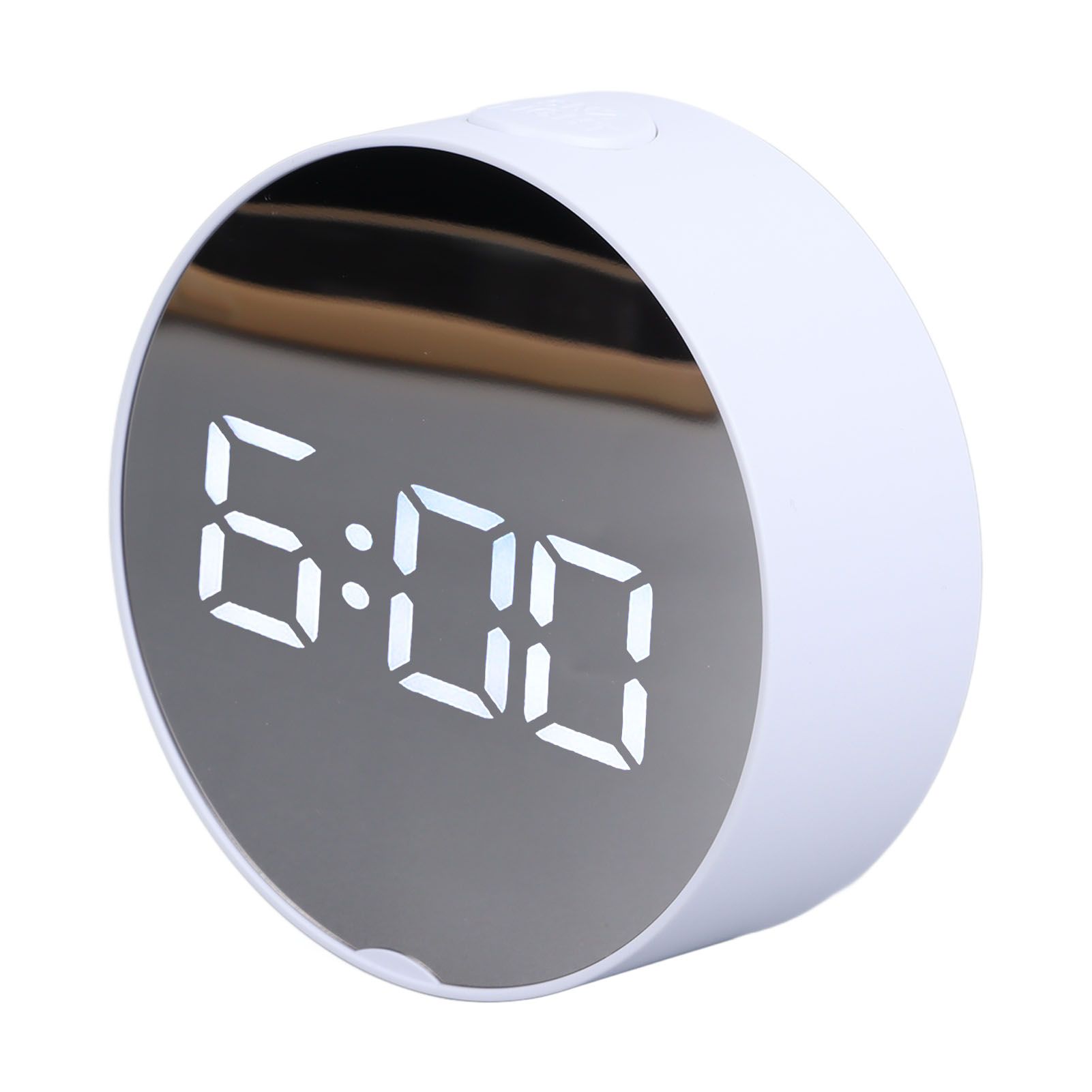 Digital Mirror Clock Alarm White Big Round Screen Easy to Read Portable LED Clock for Office Bedroom Travel — image 5