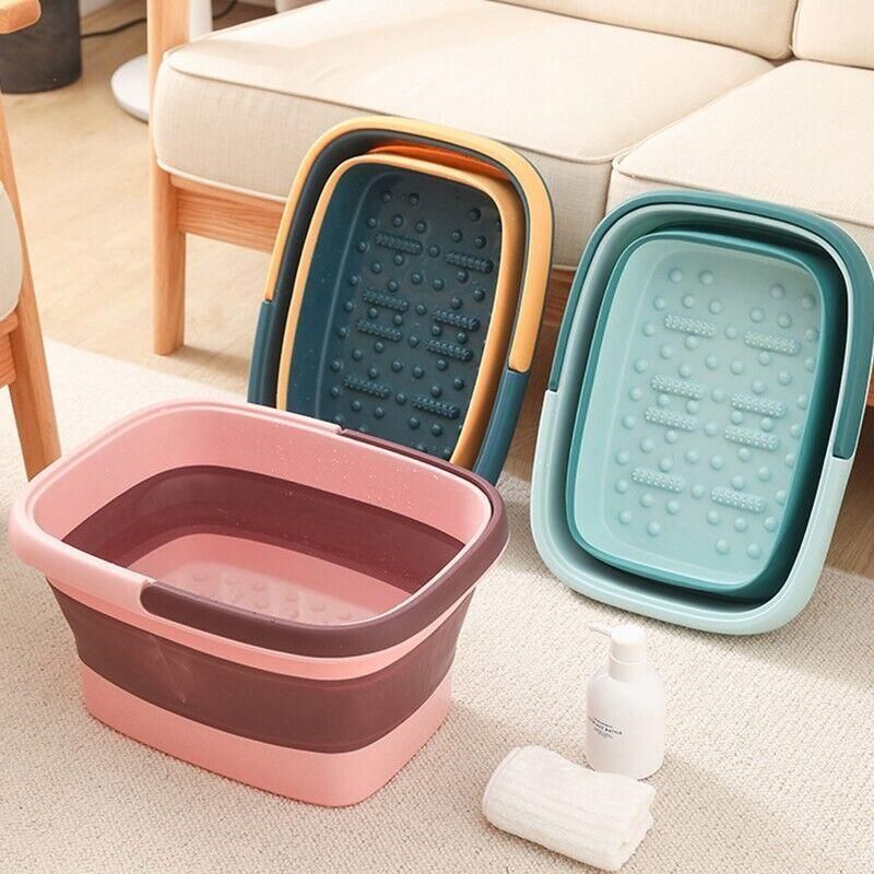 Folding Foot Spa Pedicure Bath Massage Tub Bucket Feet Basin Therapy Luxury - Blue — image 6