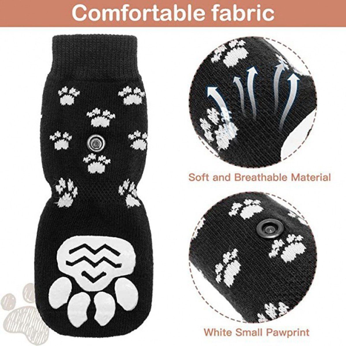 4 Pieces, Dog Socks, Anti-Slip Paw Protector Shoes with Elastic Strap for Indoor Floors and Pet Paw Care, Size L, 18.5 cm, Black — image 2