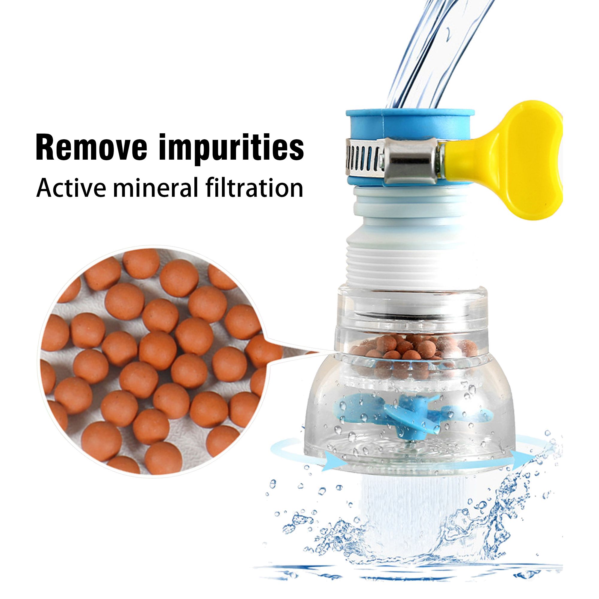 Faucet splash proof head, kitchen water purification filter, extendable and rotatable with vermiculite water-saving showerhead — image 4