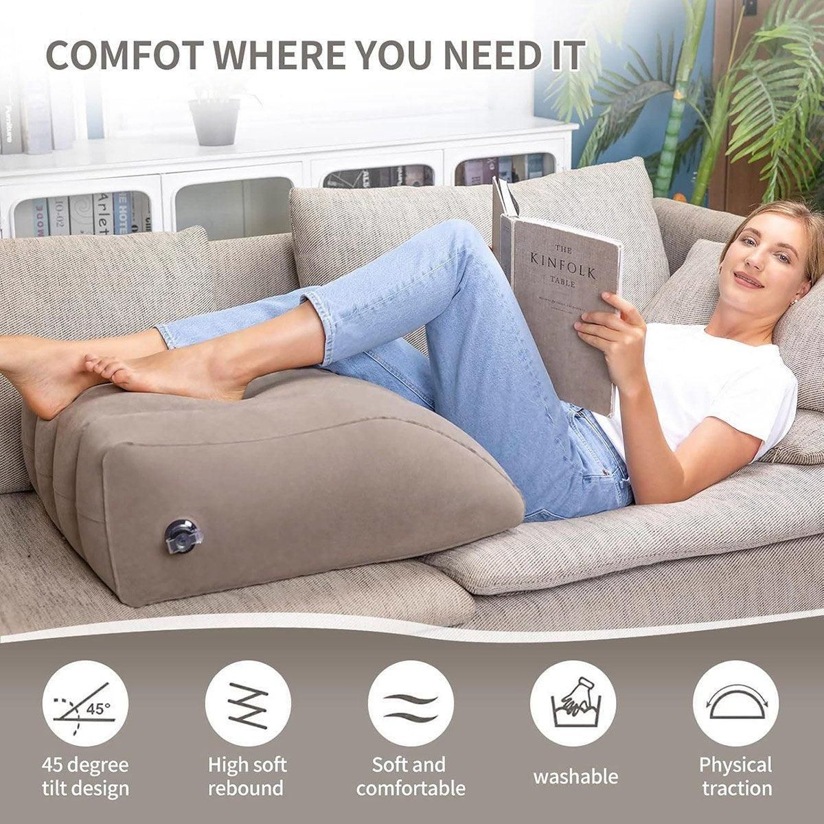 Inflatable PVC Leg Pillow Wedge Triangle Foot Cushion Flocking - Blue โ image 6