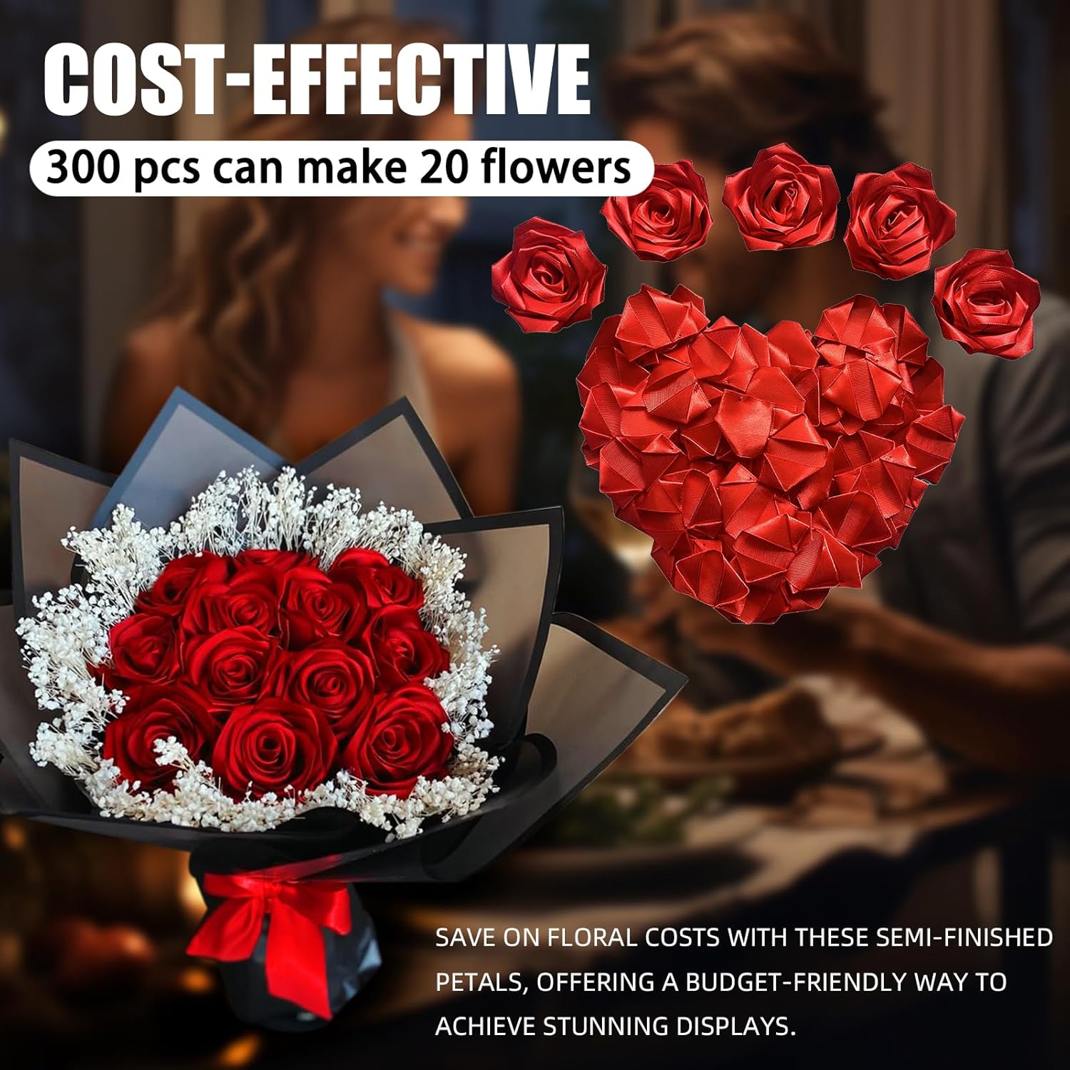 300Pcs Premade Satin Ribbon Rose Petals Half-Finished for Eternal Rose DIY Ramos Forever Flowers Bouquets Everlasting Floral,for Wedding,Anniversary,Birthday โ image 2