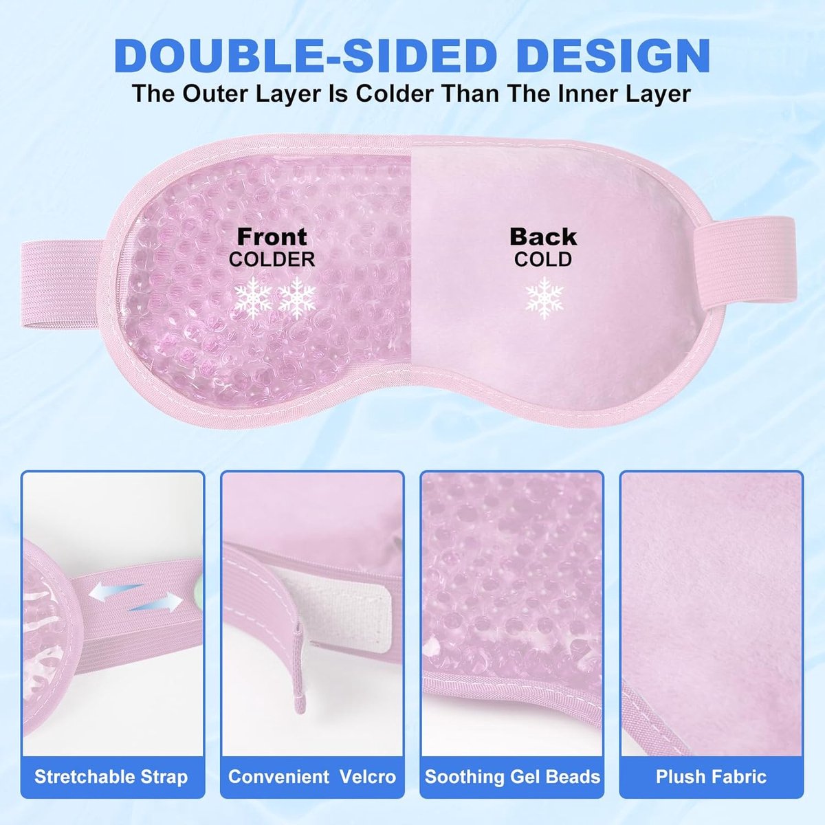 Cooling Eye Masks - Set of 2 - Sleep Eye Masks - Can be used hot or cold - Reusable hot and cold therapeutic gel beads - Relaxing - Gel - Pink - For โ image 4
