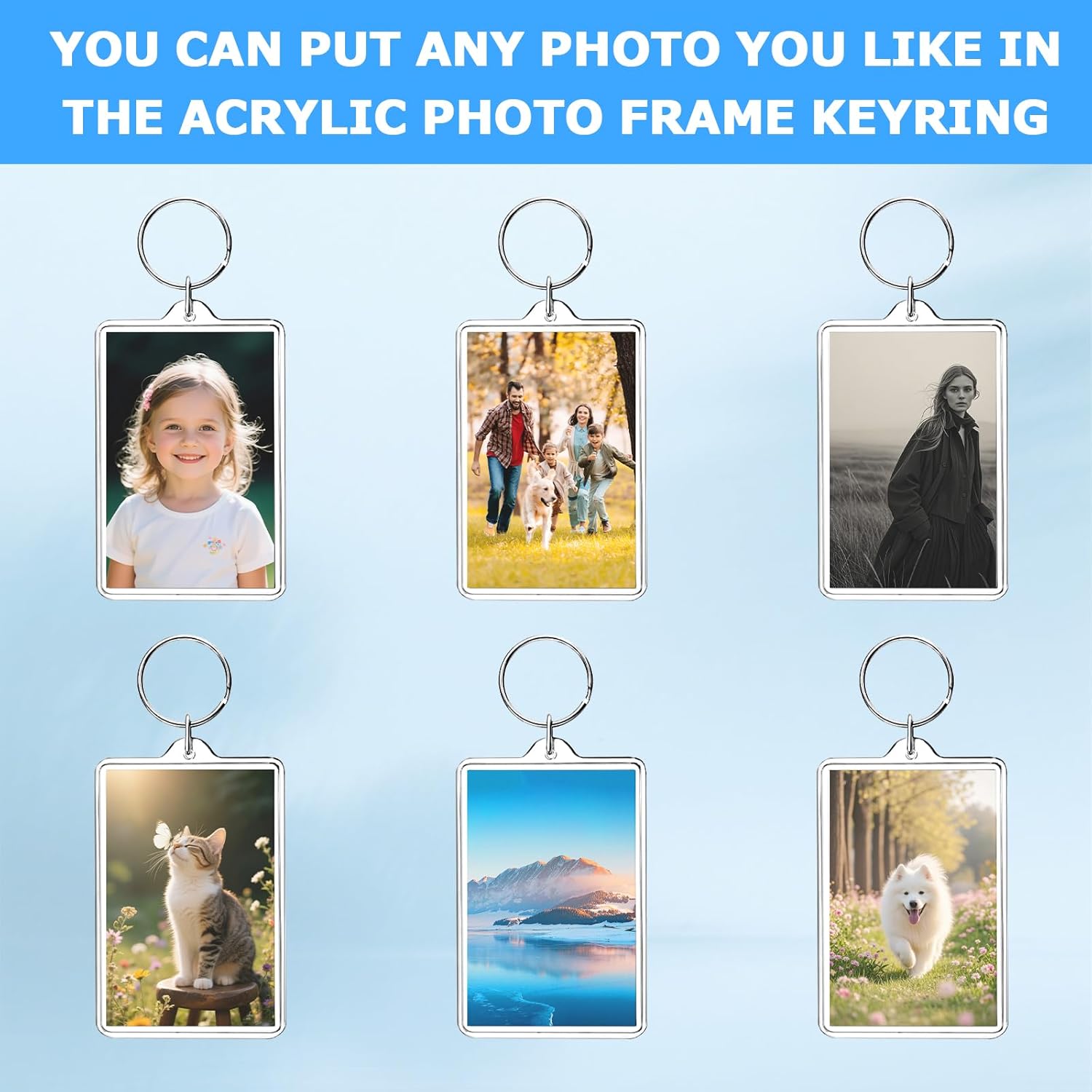 6-Pack Photo Keychain -2.75''x 1.97'' Acrylic Clear Keyrings Picture Frame Keychains - Double Sided Blank Photo Key Fob Holder with Split Ring for DIY — image 5