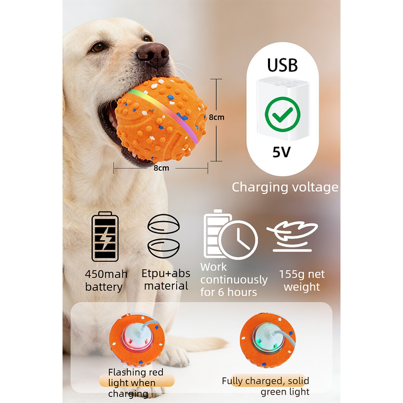 LED Colorful Vibrating Bouncing Ball Pet Toy-orange — image 2