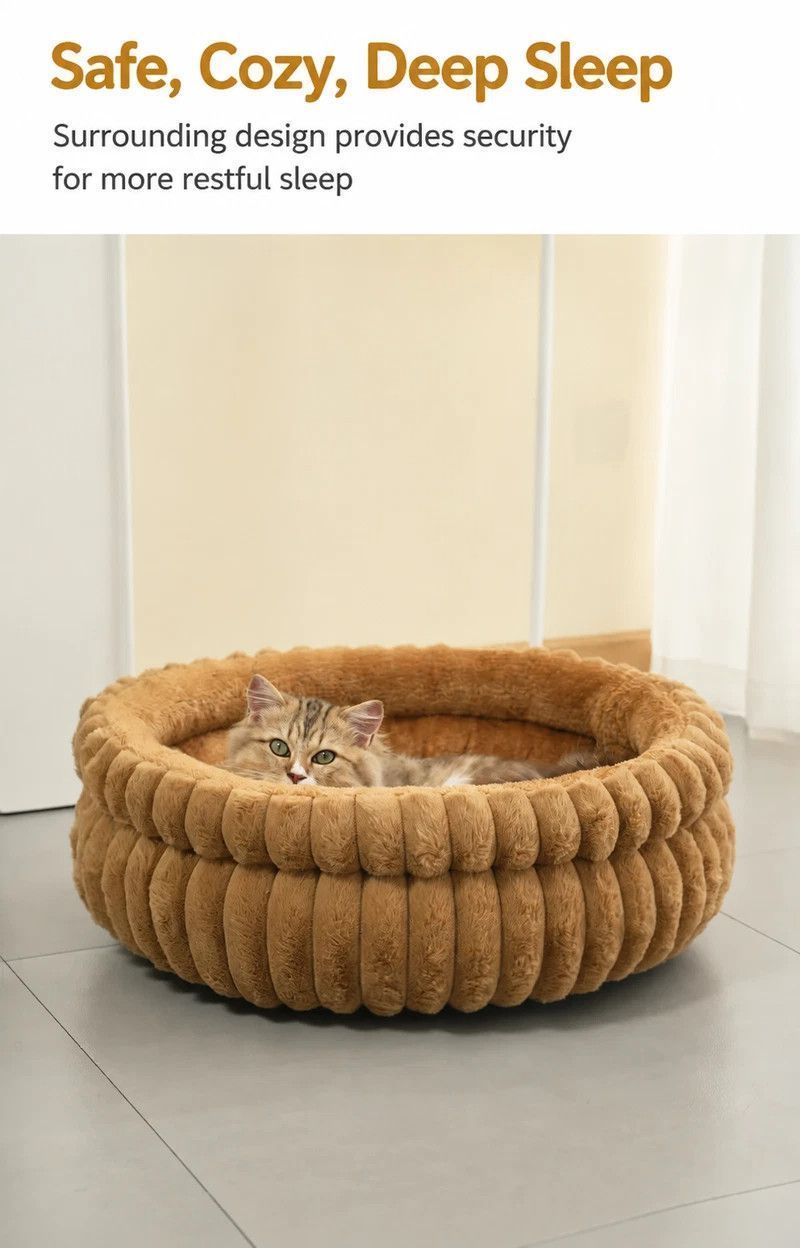 Washable Notch Style Round Pet Bed, Plush Anti-Moisture Pet Sleeping Bed, Pink, Size M, 19.69x19.69x5.91in, Fluffy Notch Pet Bed For Medium Household โ image 2
