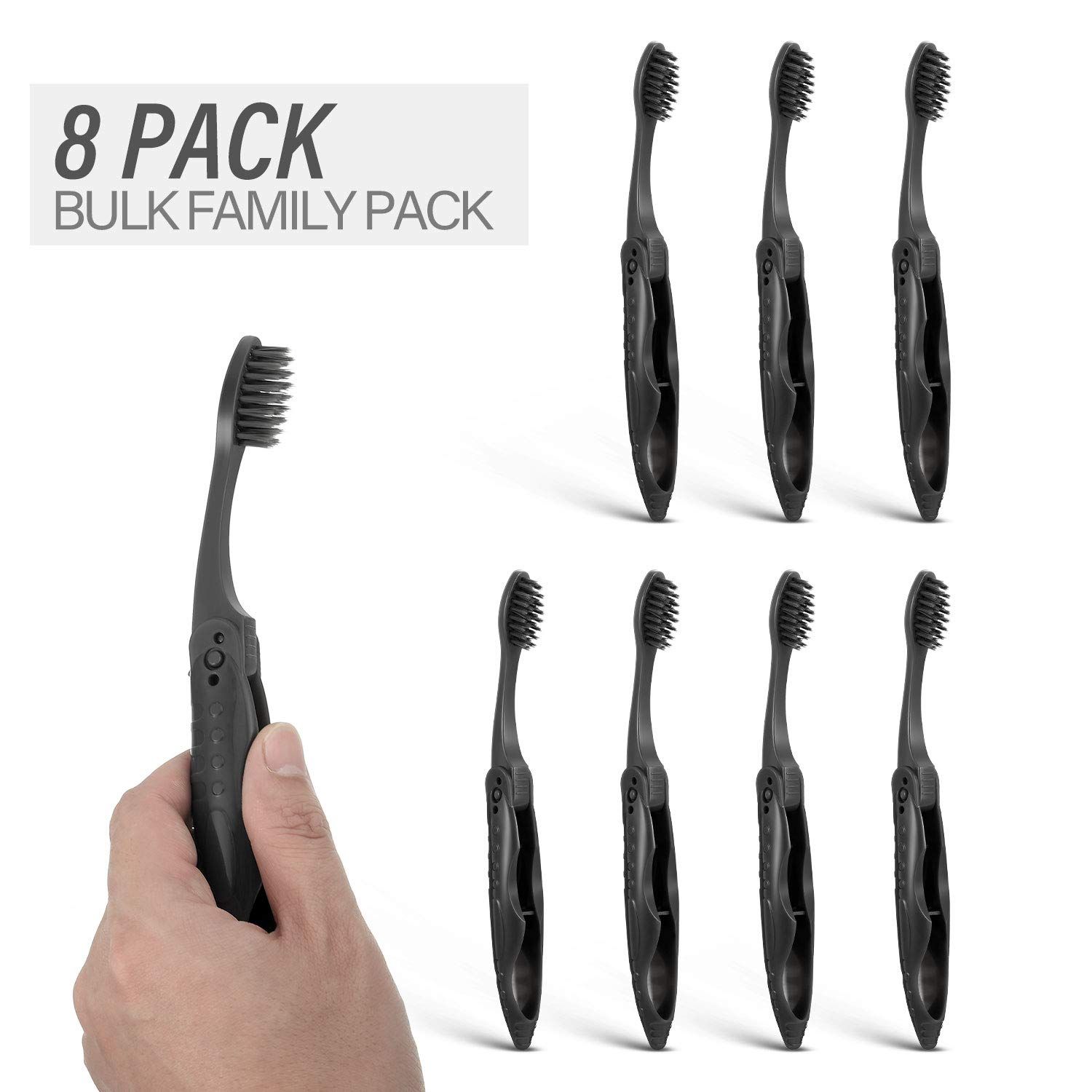 8 Packs Travel Toothbrushes Individually Wrapped Black Folding Toothbrush for Travel Camping Portable Charcoal Toothbrush with — image 2