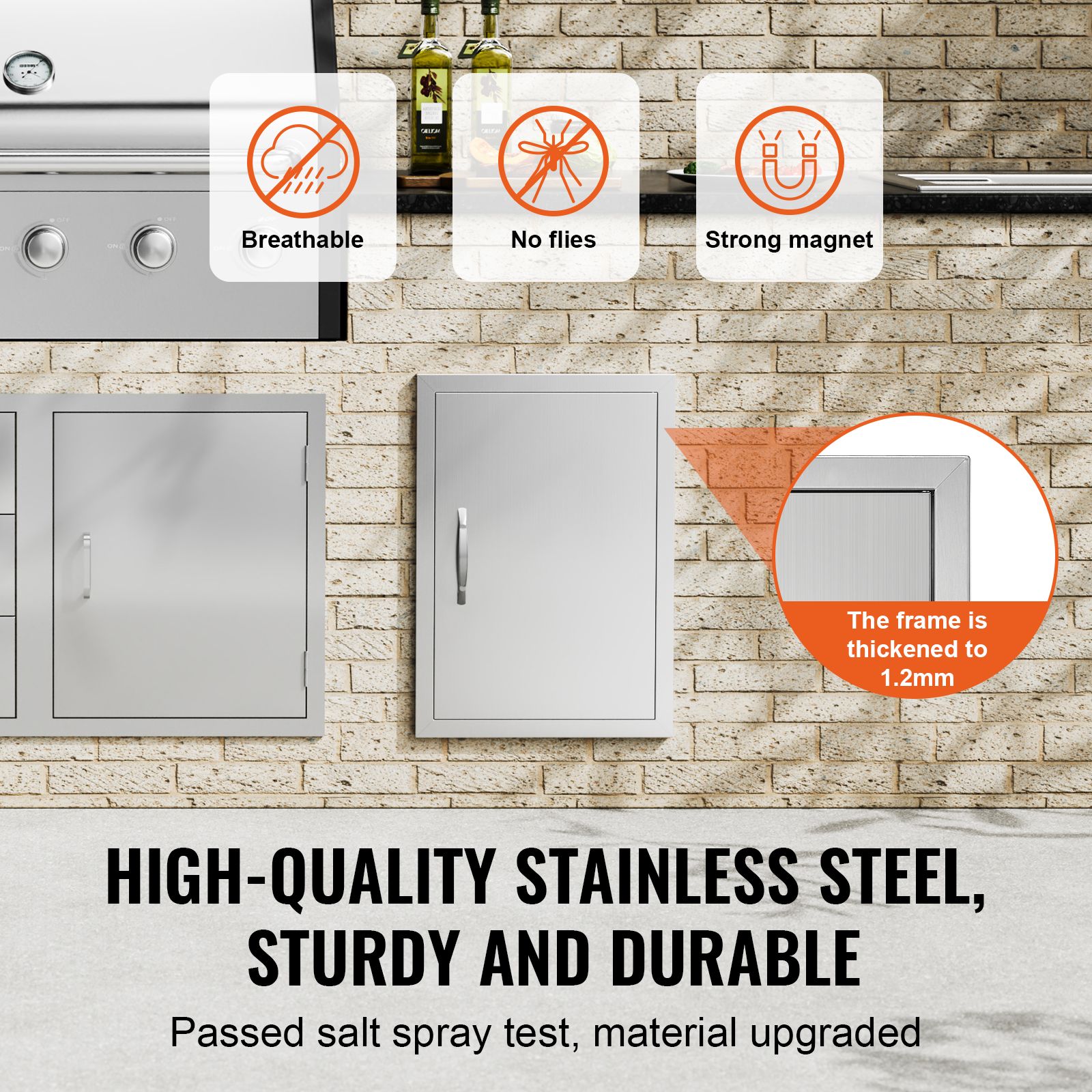 BBQ Access Door, 432 × 610 mm Single Outdoor Kitchen Door, Stainless Steel Flush Mount Door, Wall Vertical Door with Handle, for BBQ Island, Grilling Station — image 3