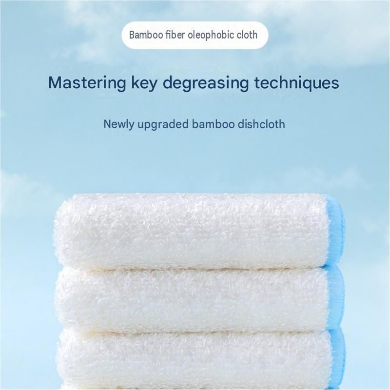 5-pcs 20*30cm Bamboo Fiber Kitchen Dishcloth - Non-Stick Oil Resistant Cleaning Cloth, Soft Absorbent Reusable Wipe for Washing Dishes and Countertops — image 2