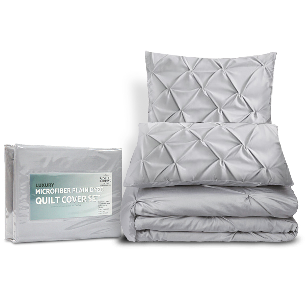 Giselle Bedding Quilt Cover Set Diamond Pinch Grey Queen โ image 4