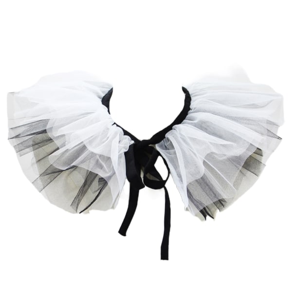 Women's Renaissance Tulle Ruffled False Collar Layered Black White Mesh Clown Choker Lace Up Victorian Neck Ruff Shawl Cosplay Props — image 3