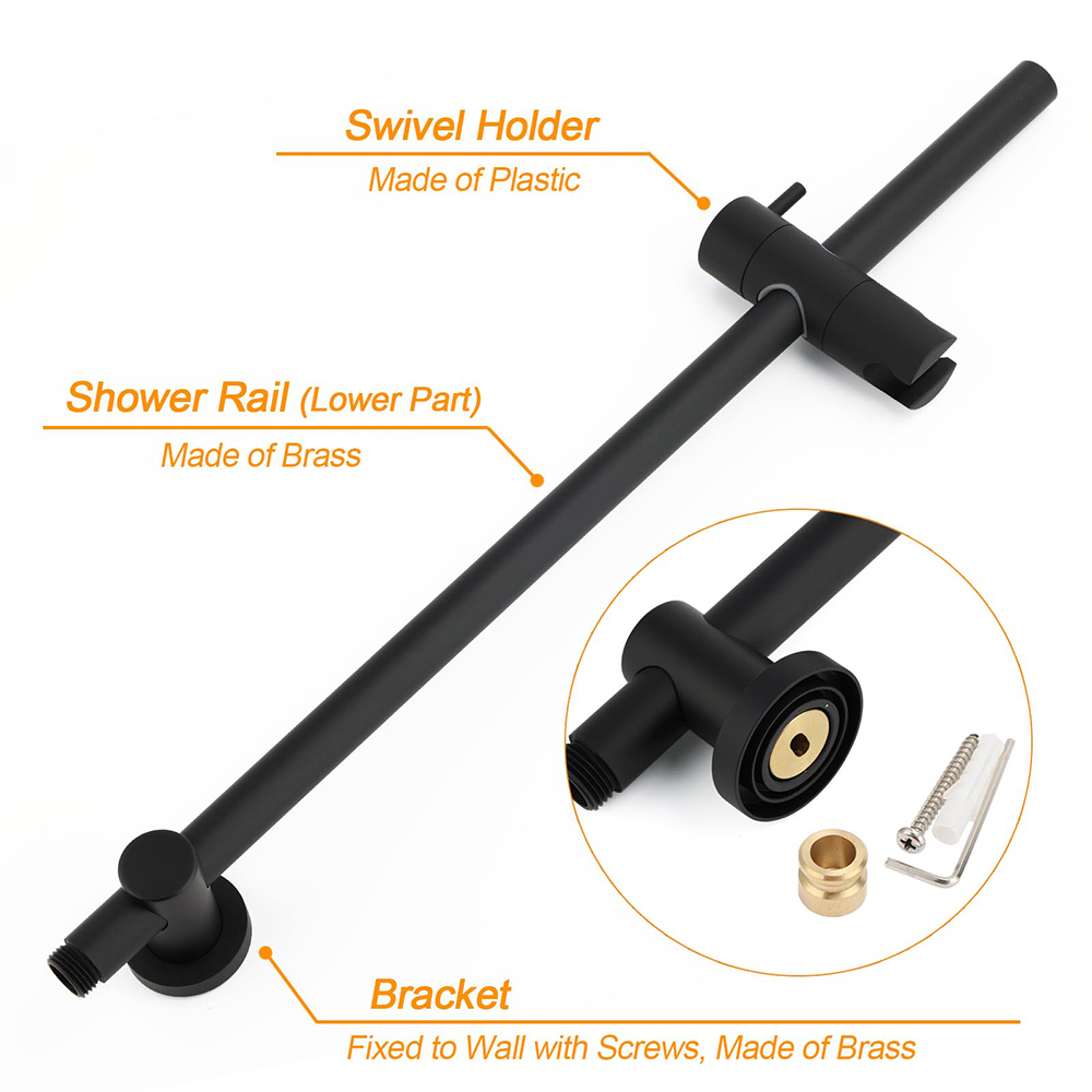 WELS Matt Black Round 2in1 8" Shower Head Sliding Rail Arm 3 Modes Handheld Twin Taps โ image 5