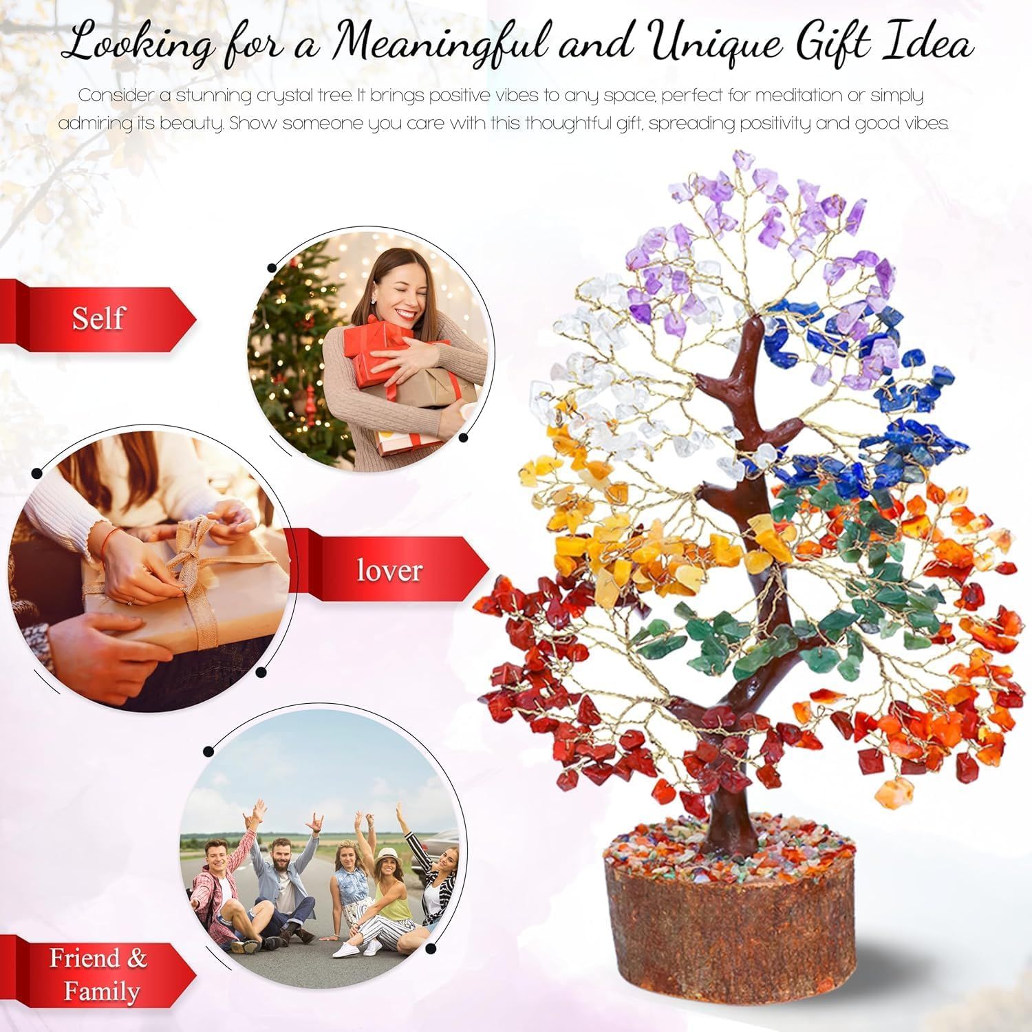 7 Chakra tree of life Crystal Healing Money Tree for Home Living Decor, Office Desk Decor | Handmade Feng Shui Bonsai for Positive Energy, Wealth & Good Luck — image 3