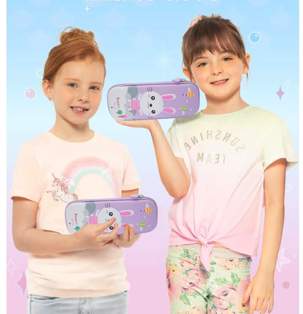 Cute Pencil Case for Girls 3D Cartoon Storage Pouch Pen Holder for School Kids Children's Student Stationery Box Rabbit Purple — image 5