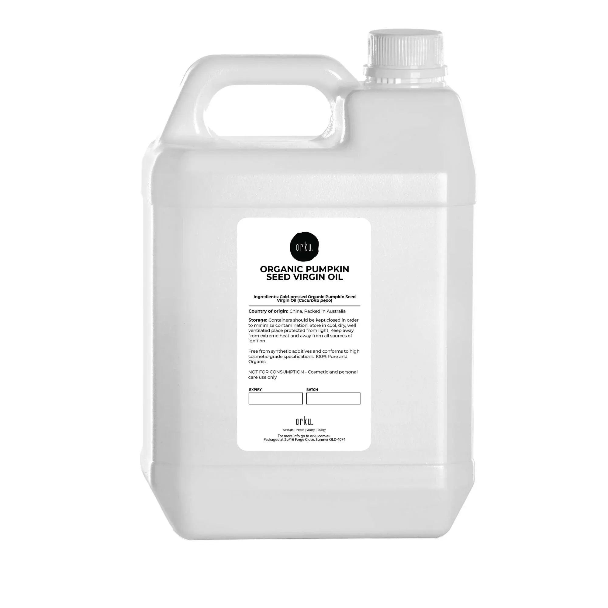 Orku 5L Organic Pumpkin Seed Virgin Oil Cold Pressed Cosmetic Grade