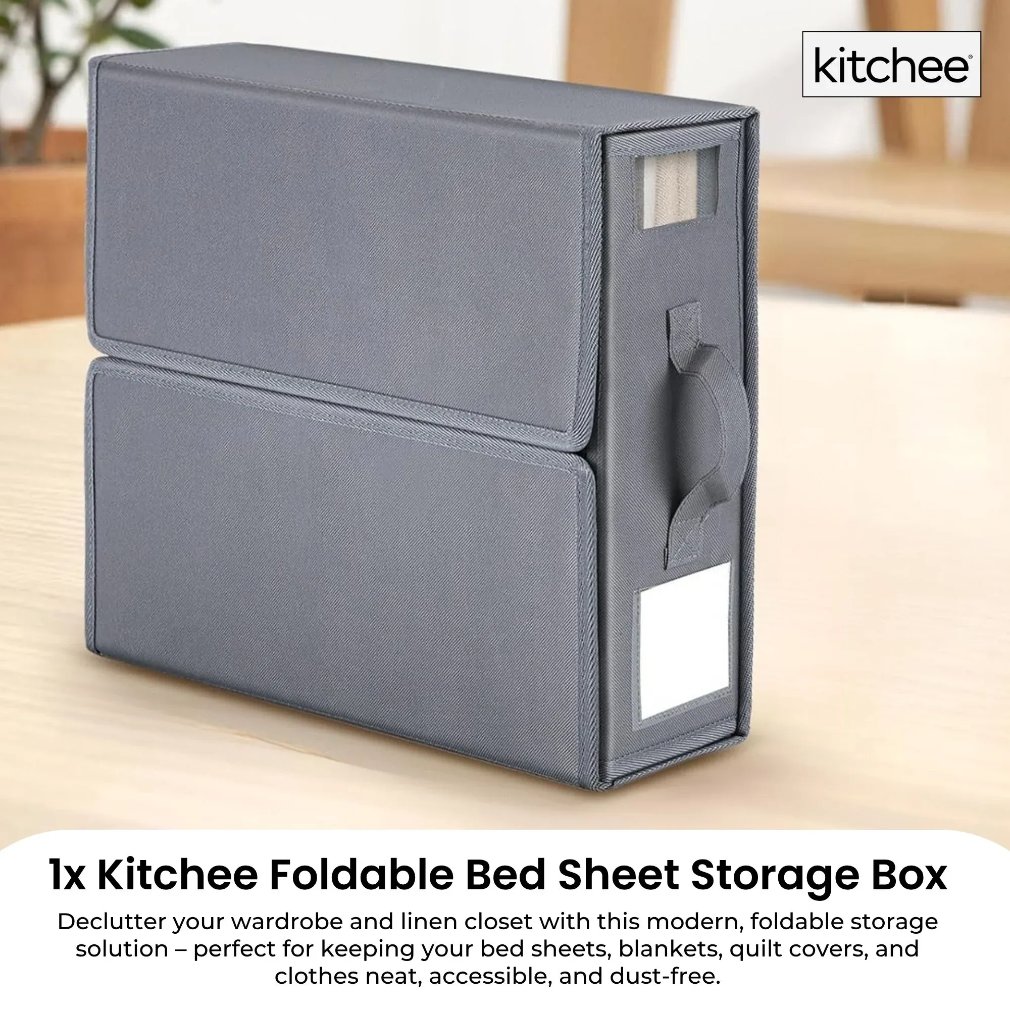 Kitchee Foldable Bed Sheet Storage Box - Linen + Closet Organiser Grey — image 2