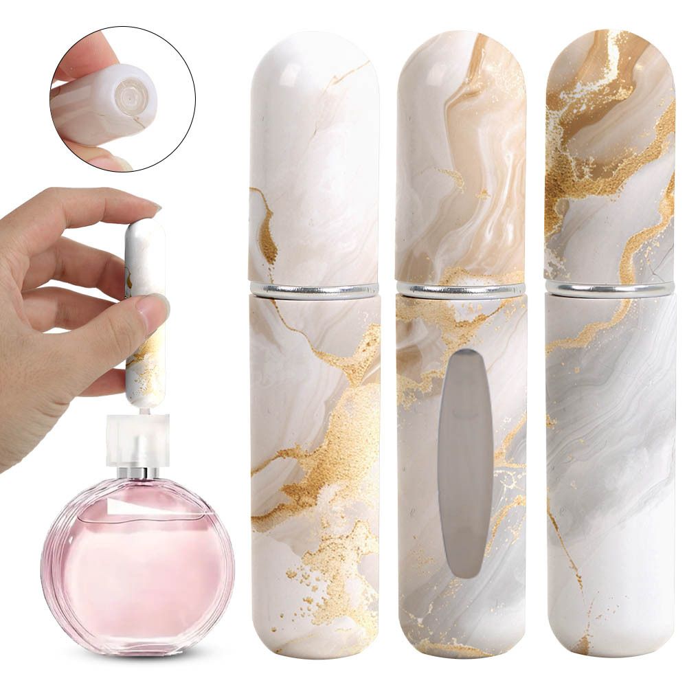 Champagne Chic Marble Travel Perfume Atomizer Set (3-Pack) - 5ml Leakproof Bottom-Fill Spray Bottles