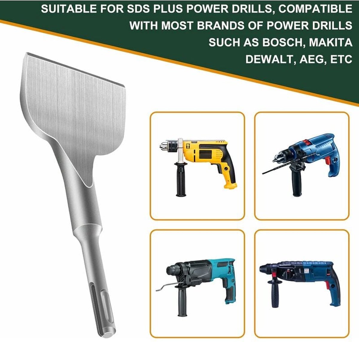 Chisel - 17 * 165 * 75 mm - Tile chisel - slanted chisel - stone chisel - cold chisel - flat chisel - hammer drill chisel - tile chisel for SDS-plus - 40CR — image 3