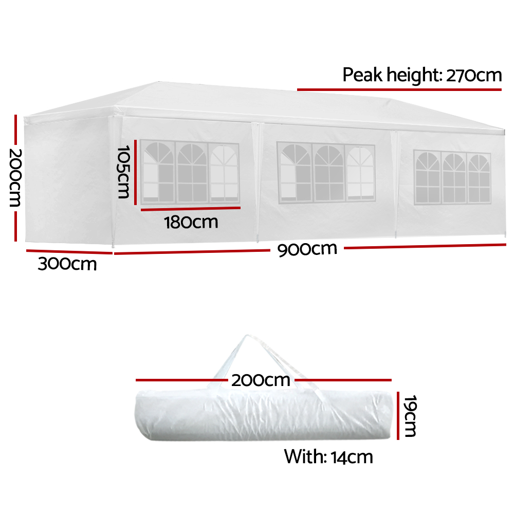 Instahut Gazebo 3x9m Marquee Wedding Party Tent Outdoor Camping Side Wall Canopy 8 Panel White — image 2