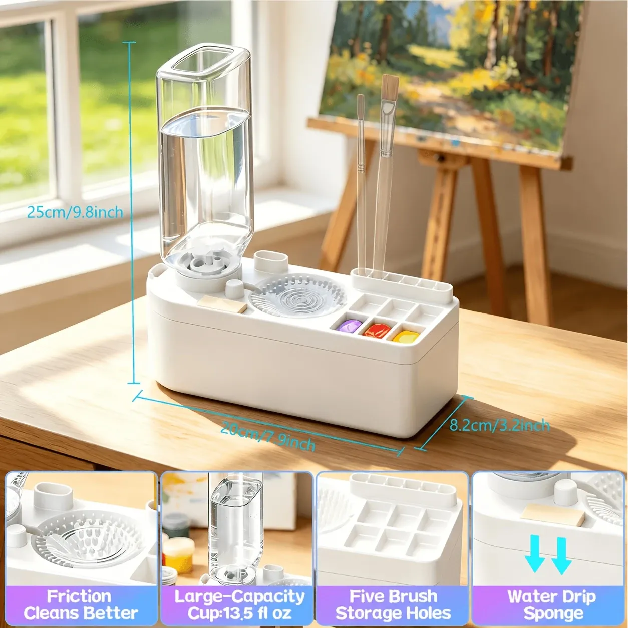 Multi-Functional All-in-One Brush Washer & Storage Box β 450ml Leak-Proof Cleaning Cup + Palette + Brush Slots, Portable & Drop-Resistant. A Must-Have for