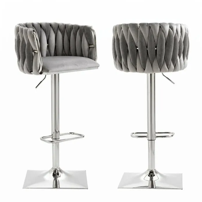 SERENITà Modern Velvet Breakfast Bar Stools Swivel Barstools Adjustable Counter Stools with Backrest (Silver-Grey)