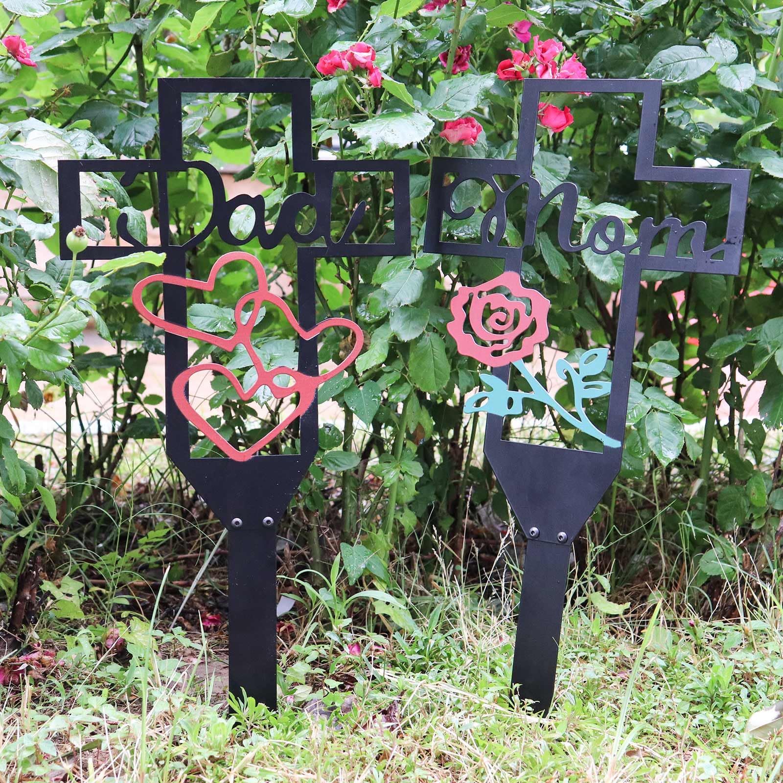 Metal Cross Garden Stake Graves Cemetery Decorations, Cemetery Memorial Cross Stake for Mom, (12X6 Inch) — image 3