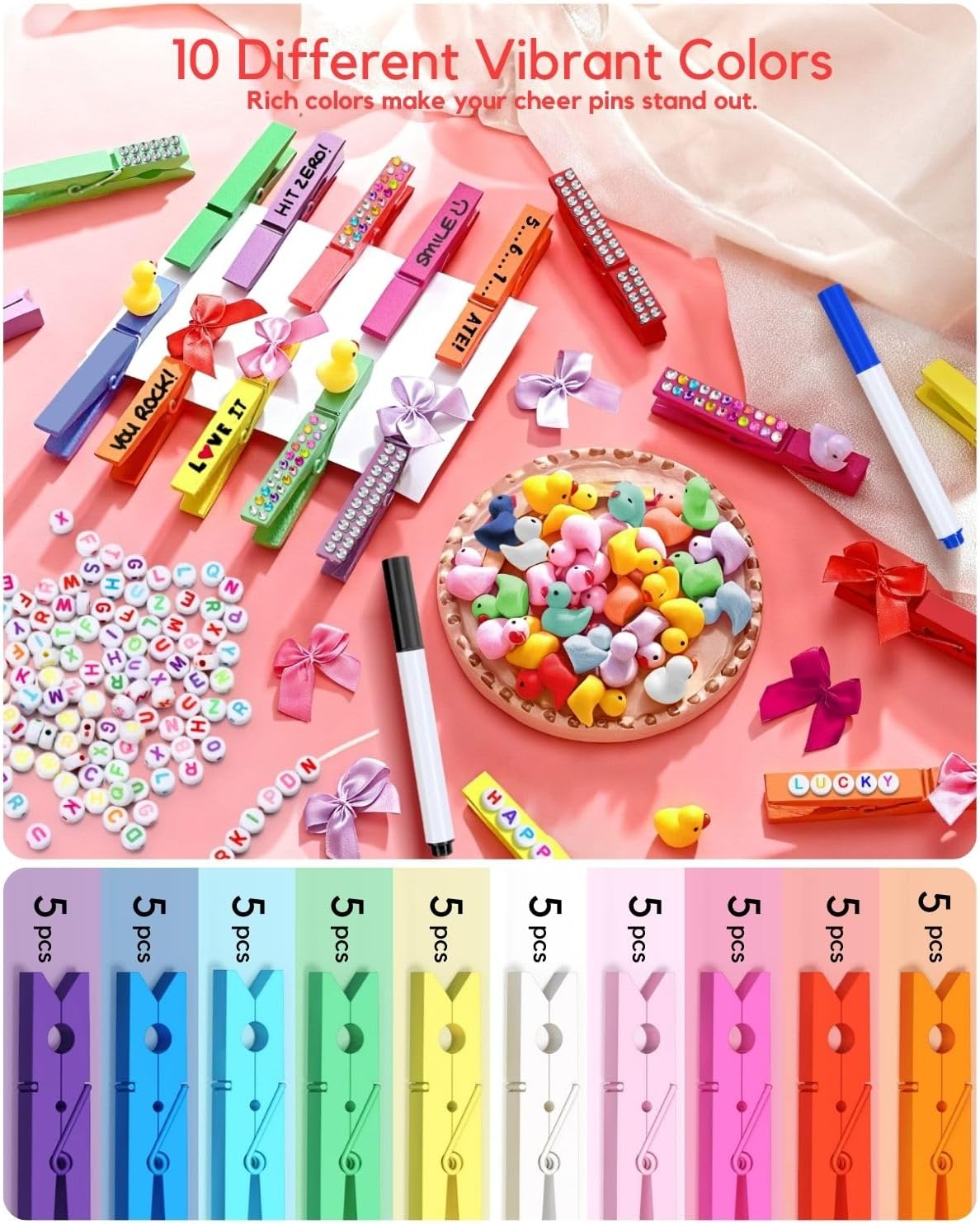 Colored Clothespins, Colorful Clothes Pins Wooden Clips Rainbow Colors 50 Pack Decorative Crafts Pegs Photos Pictures Decoration Clip Clothing Hanging โ image 2