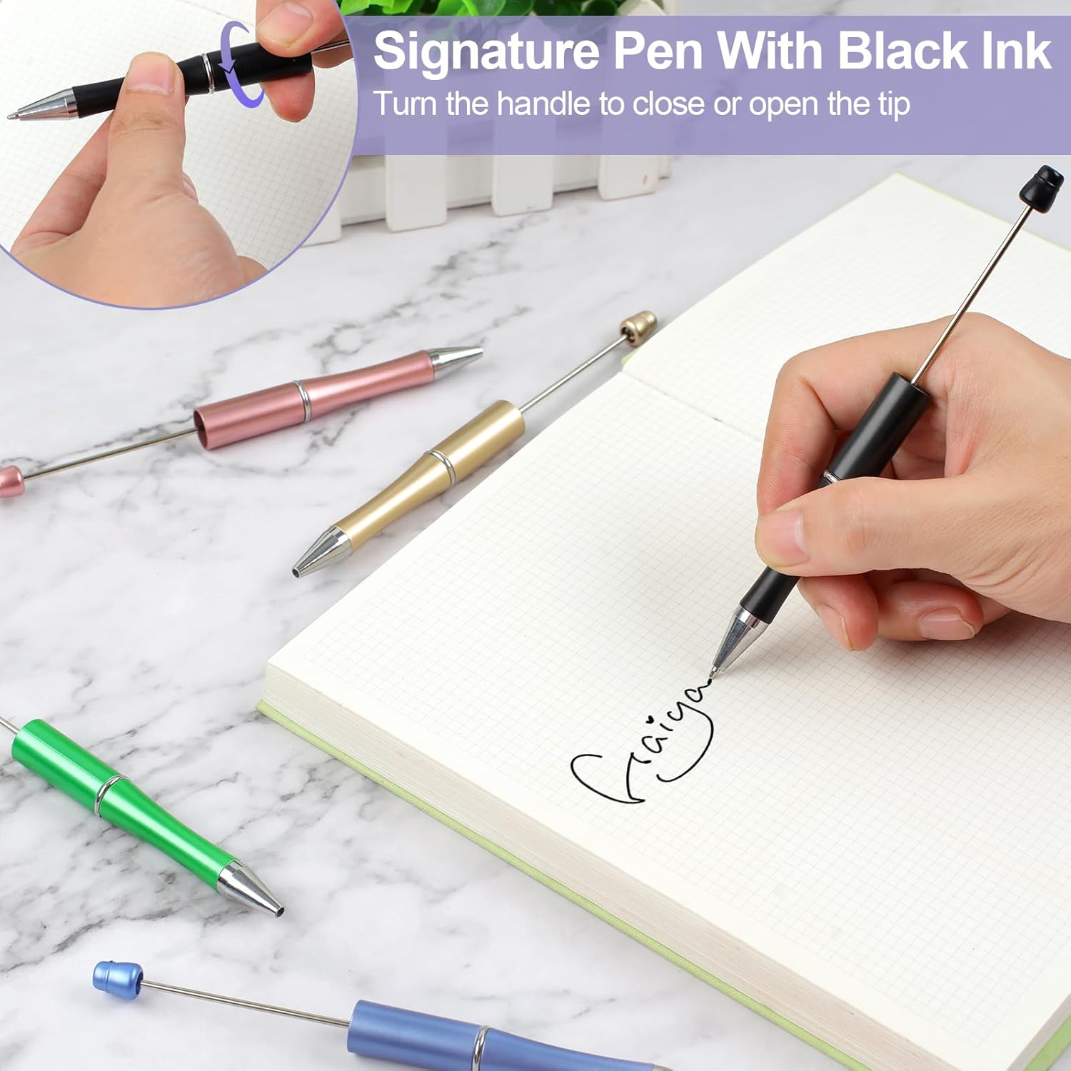 15 PCS Beadable Pens, Pens Bulk Colored Plastic, Black Ink Beaded Creative Diy Pen, Bend for Make Gifts Children and Students, Office School Supplies — image 4