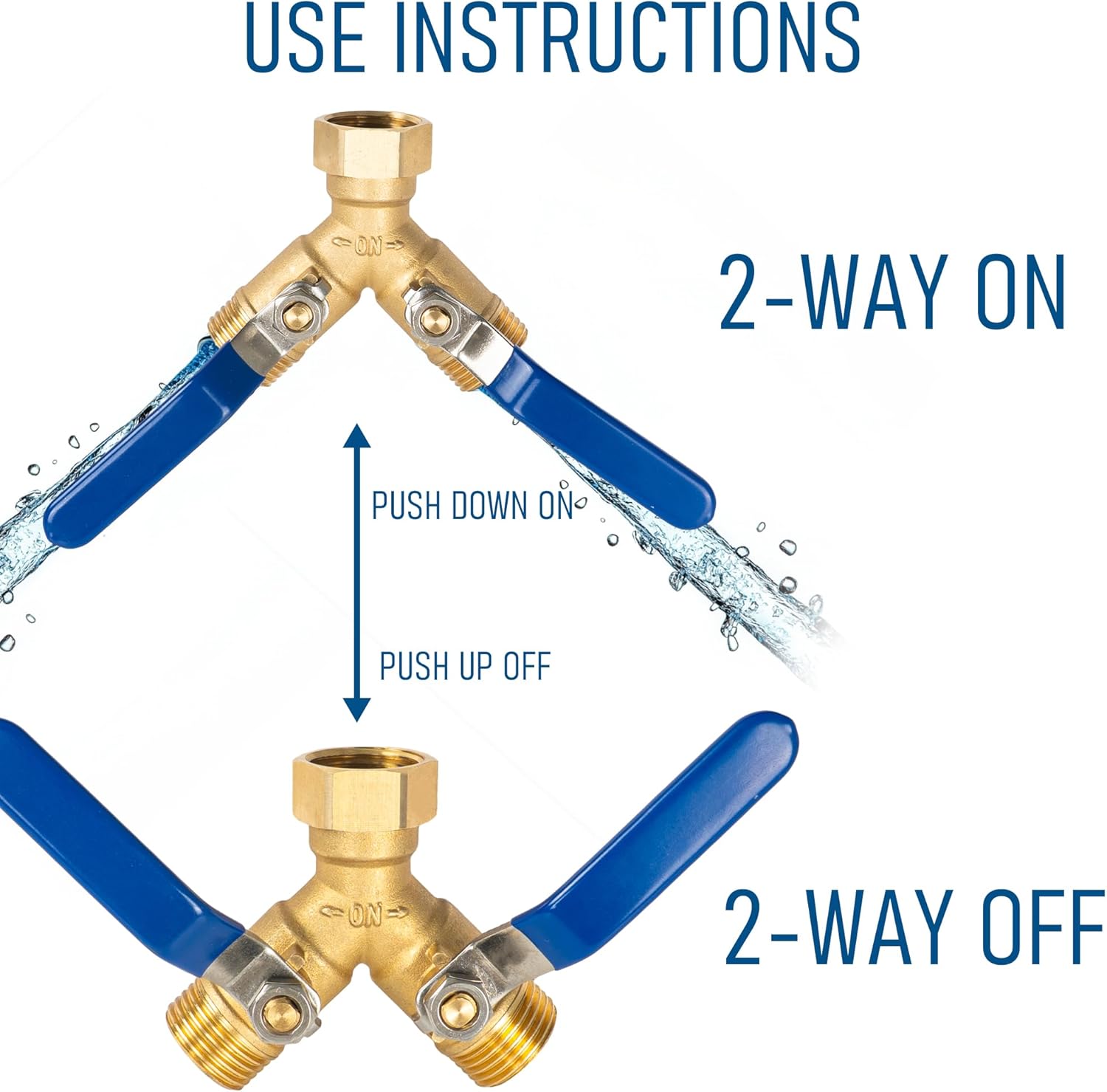 Brass Garden Hose Splitter, Y Valve Splitter with Stainless Steel Long Handle, Heavy Duty 2 Way 3/4" GHT Thread Water Garden Hose Adapter — image 3