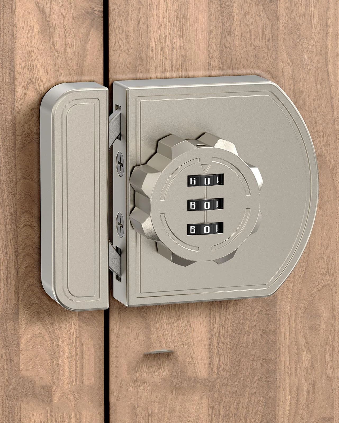 Cabinet Locks with Combination, Keyless Cabinet Lock, 3-Digit Anti Pry Combination Password Lock for Cupboard, Closet, Swinging/Sliding Door (1, pearl nickel) — image 2