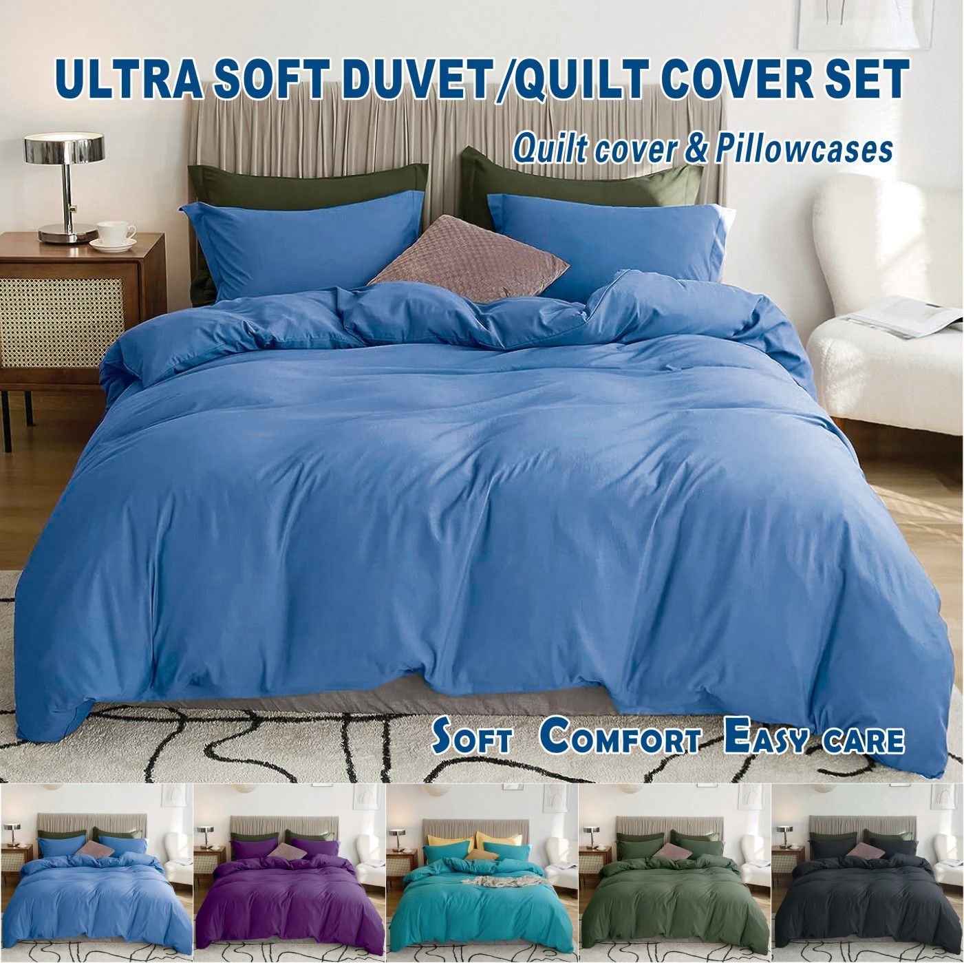 3 Piece Hotel Soft Microfiber Quilt Cover Set-2000TC Duvet/Donna Cover Set & Pillowcases -1 Quilt Cover Zipper Closure & 1 x Pillowcases-Breathable Bedding