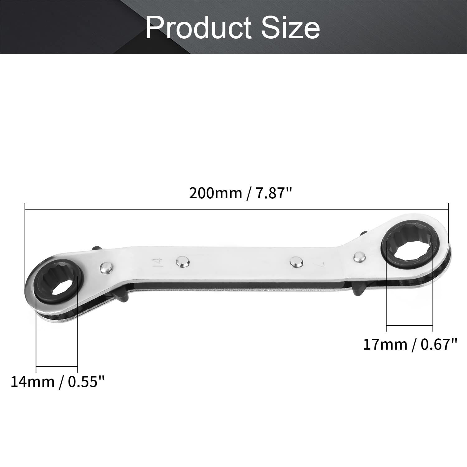 Reversible Ratcheting Wrench, Double Box End Ratcheting Wrench, 14mm x 17mm Ratcheting Wrench, Chrome Vanadium Steel, 1 Pcs — image 2