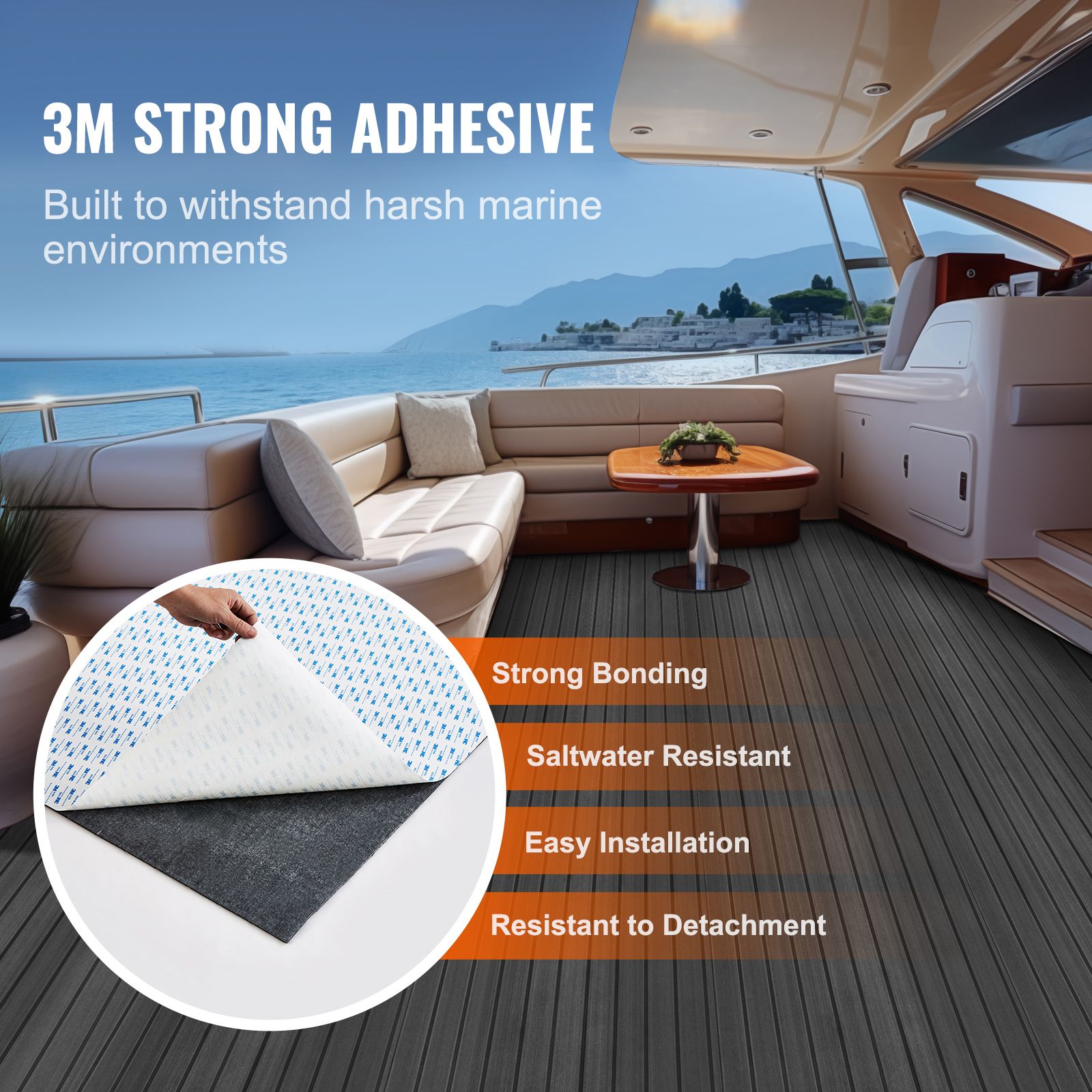 Boat Flooring, EVA Foam Boat Decking 94.5" x 23.6", Non-Slip Self-Adhesive Flooring, 15.5 sq.ft Marine Carpet for Boats, Yacht, Pontoon, Kayak Decking — image 3
