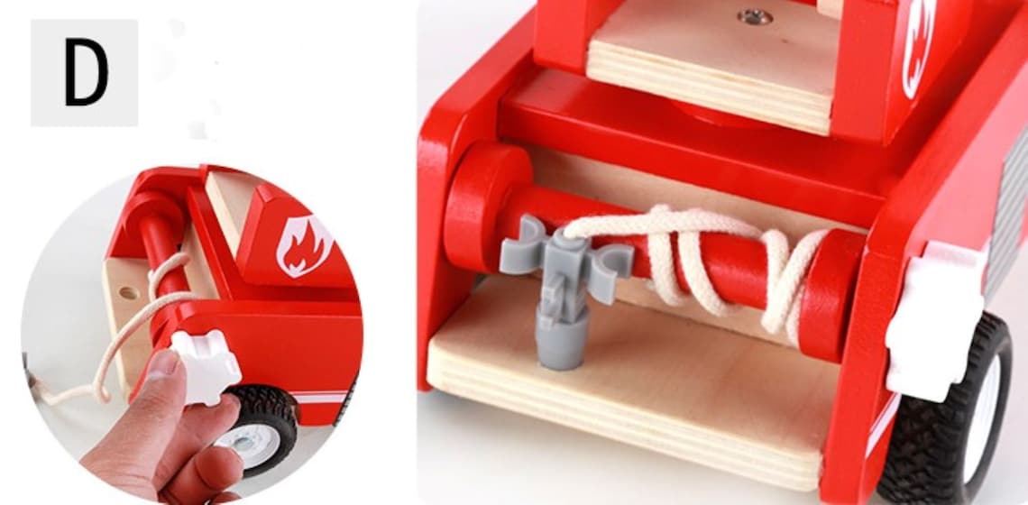 Fire truck wooden 3 years + with ladder and firemen Fire engine Red — image 2
