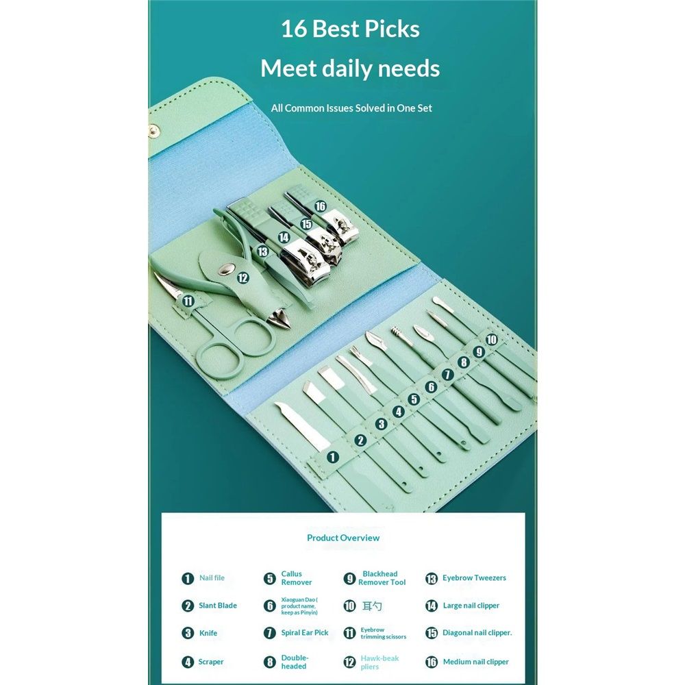 Manicure Set Professional, Nail Clippers, Pedicure Kit, 16 In 1 Grooming Kit Stainless Steel, Toenail Scissors Tools for Men Women Mint Upgraded Version โ image 3
