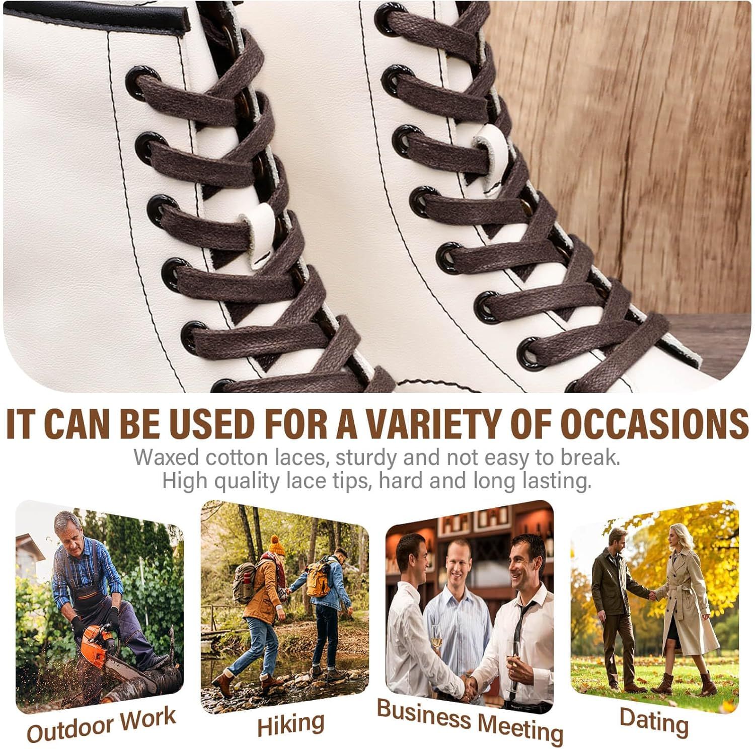 lat Waxed Cotton Shoelaces: Wax Shoe Laces or Sneakers Boot 2 Pair โ image 5