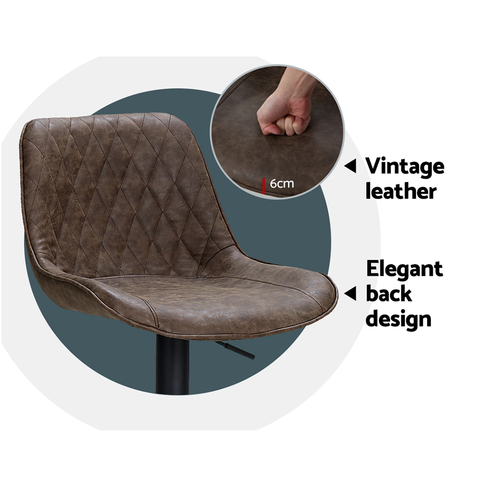 Artiss 2x Bar Stools Gas Lift Vintage Leather Brown — image 6