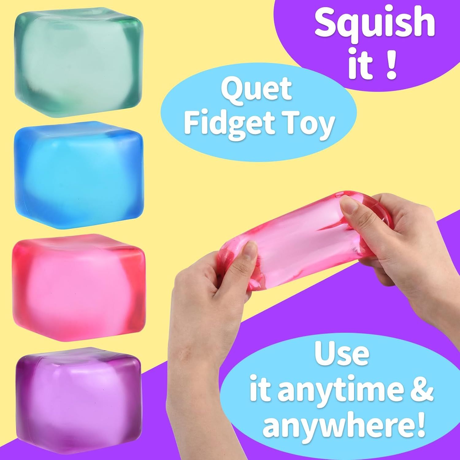 4 PCS Colorful Stress Cube - Sensory Fidget Squeeze Toy with Super Solid Squish-Slow Rising Ice Cube Stress Balls-Stress Relief Hand Toy-2.16" Cube — image 4